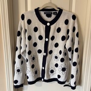 Vintage 90s Eagle’s Eye Knit Cardigan Sweater Polka Dots and Daisy